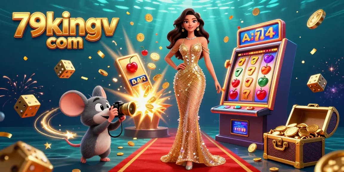 Experience premium gaming thrills with 79kingv com, showcasing a vibrant casino illustration featuring a jackpot slot machine.