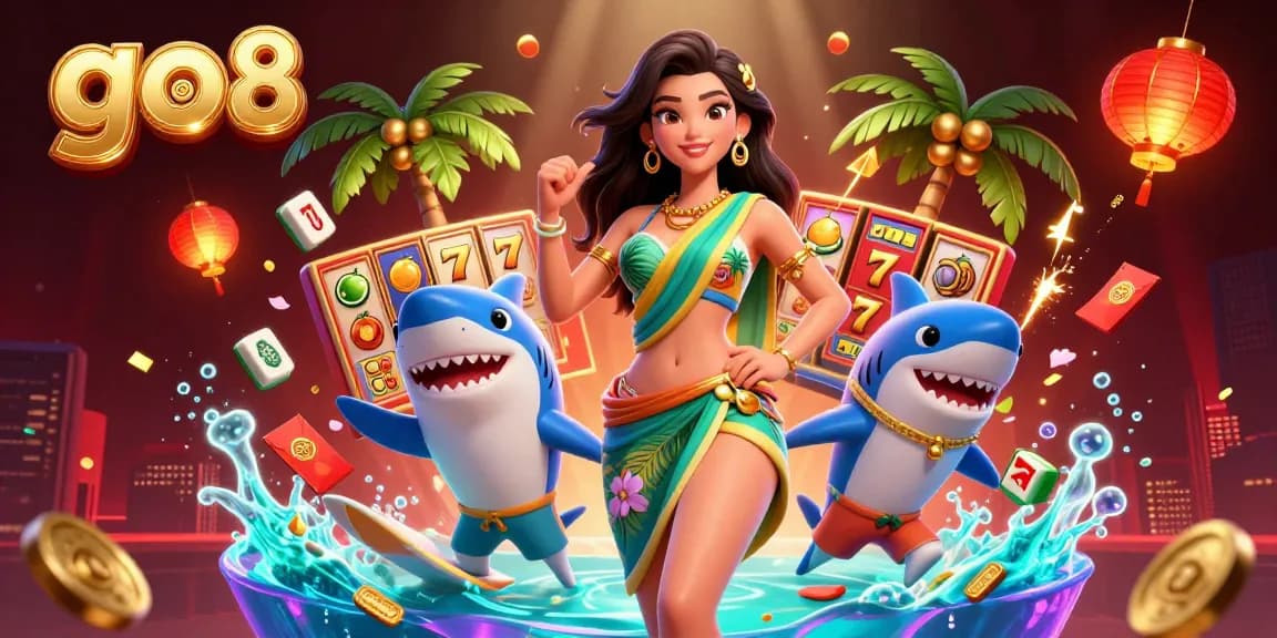 Engage with go8's vibrant online casino world featuring slot machines and thematic characters.