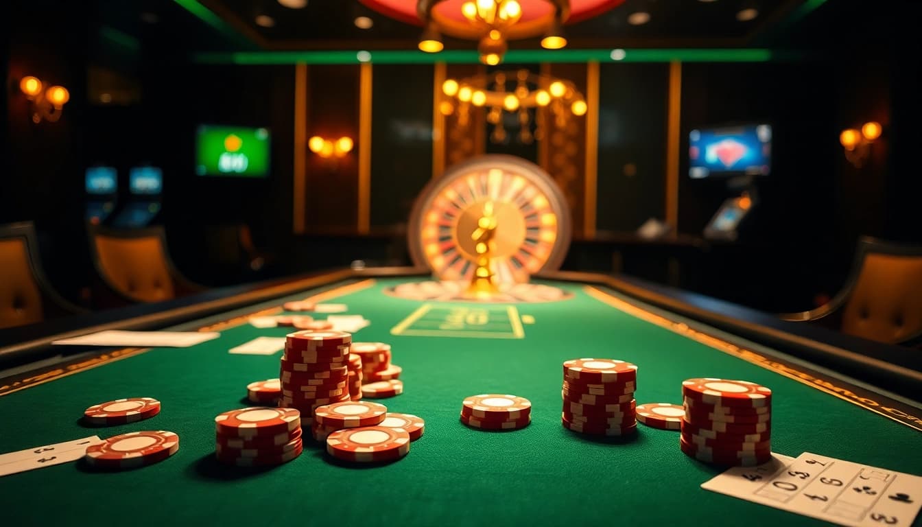 Experience vibrant gambling activities on the Trang chủ V9bet with a luxurious casino setting and lively poker play.