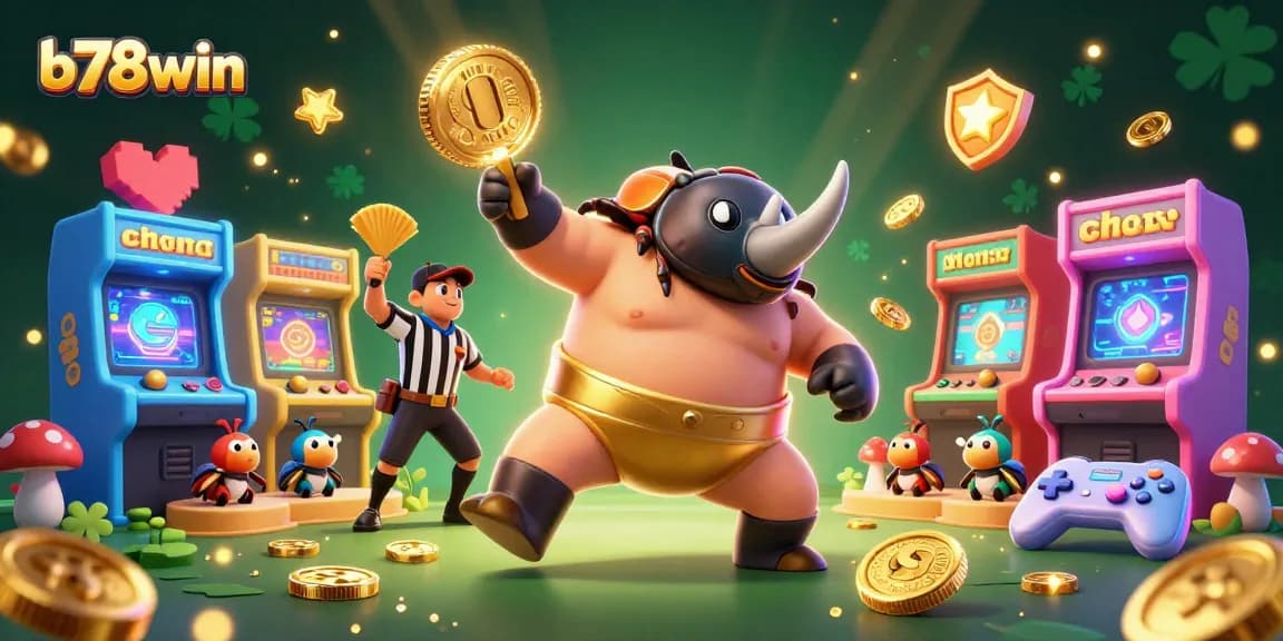 Experience thrilling gameplay at b78win with a dynamic scene of a powerful beetle champion and exciting arcade elements.