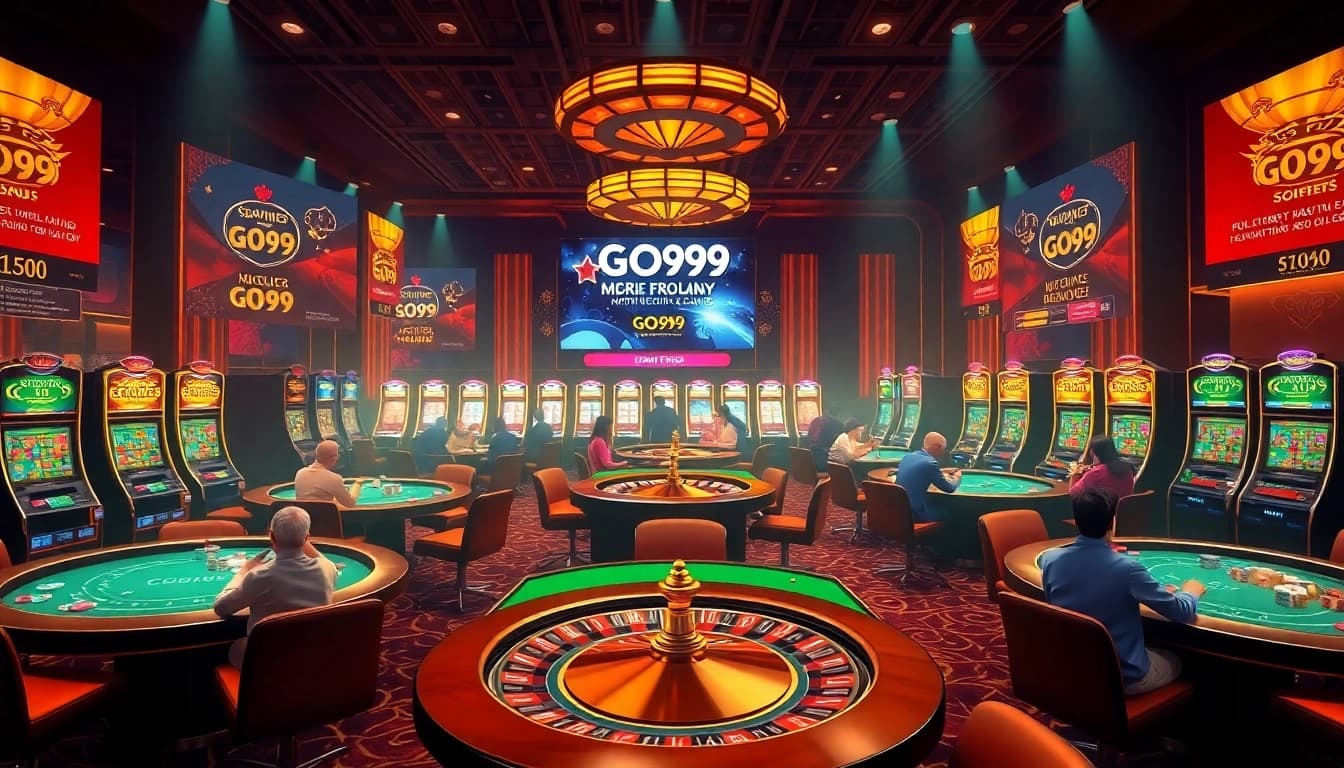 Exciting gameplay at nhà cái go99 with poker and roulette tables in a luxurious casino environment.
