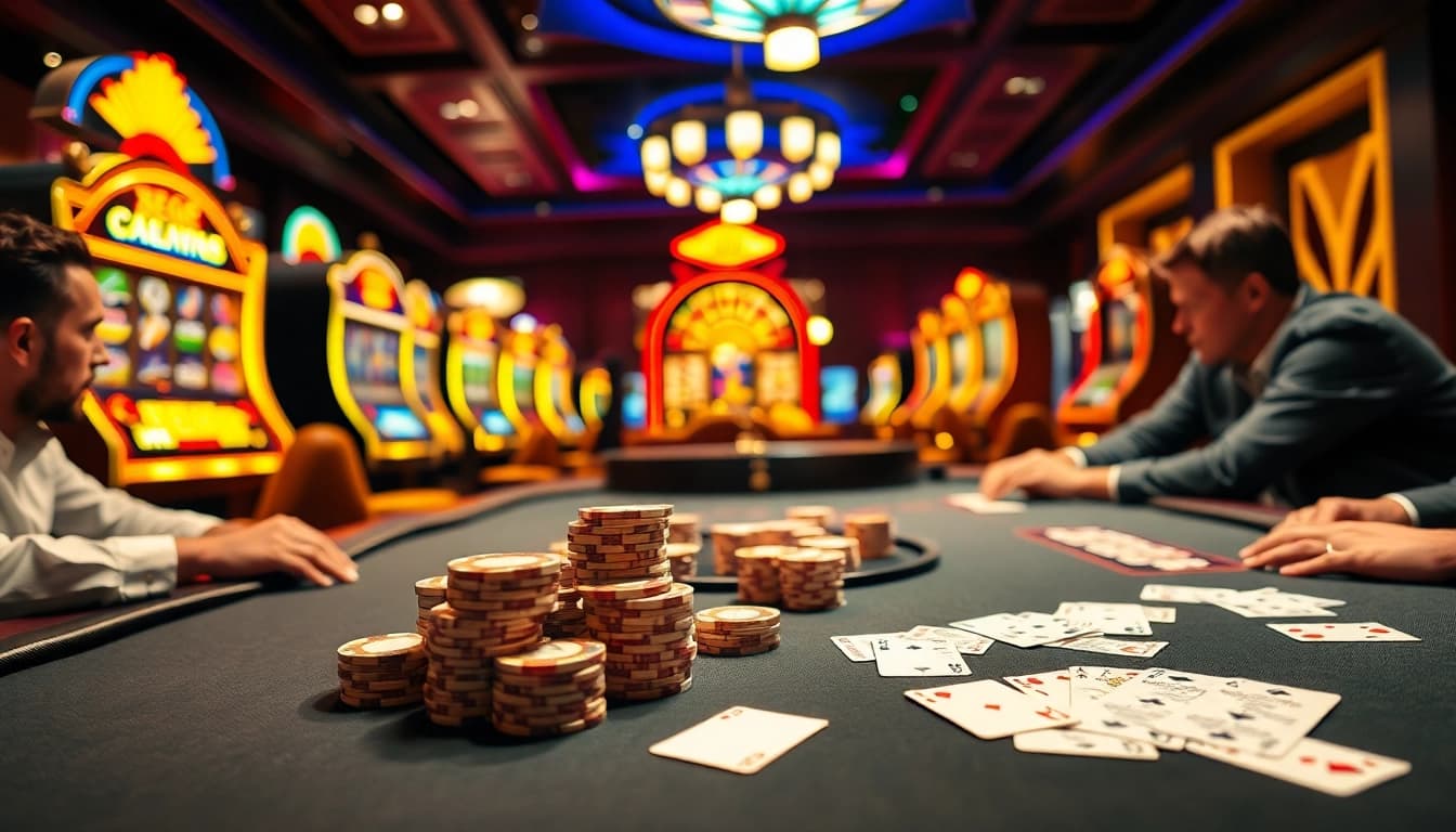 Engaging poker game scene representing the thrill of gambling at https://789betai.online/, featuring chips and cards.