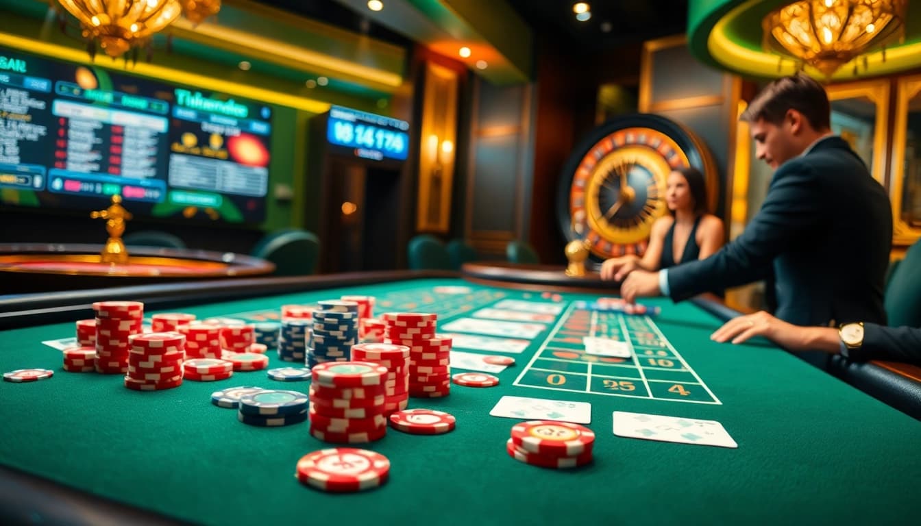 The immersive S 8 casino scene showcasing a thrilling gaming atmosphere with vibrant poker chips and cards.