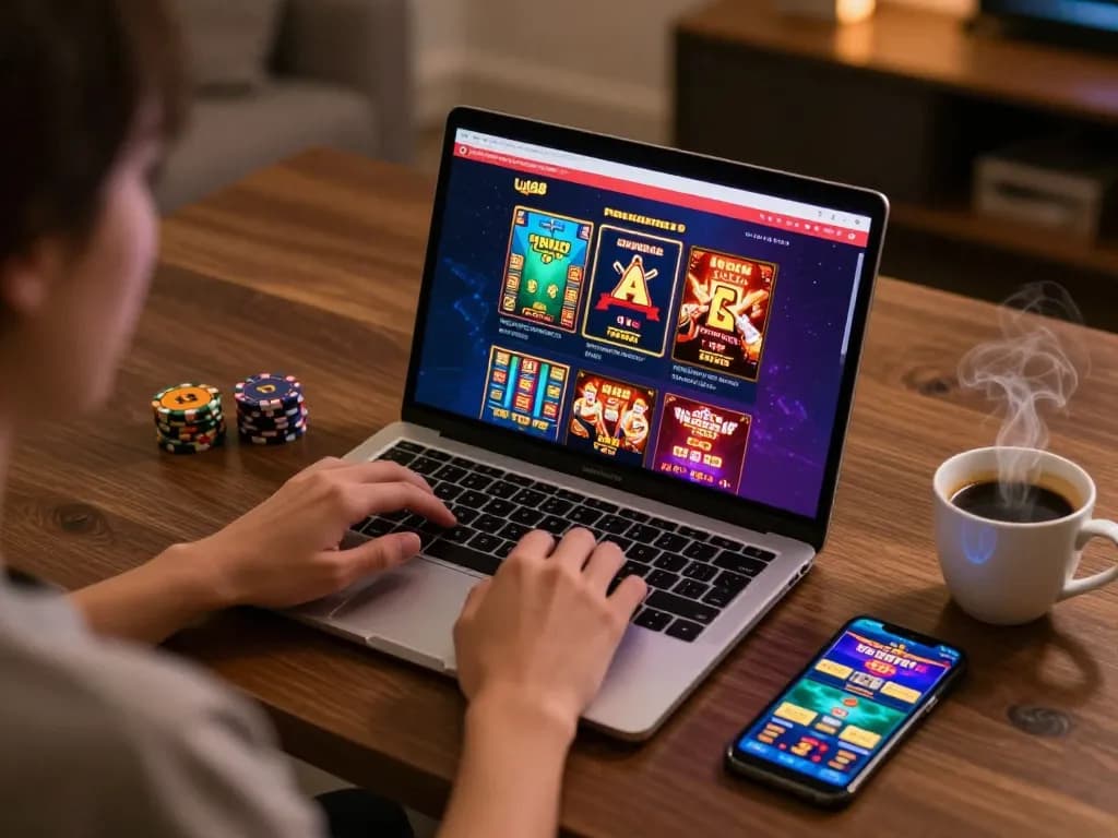 Player using uu88 online casino platform on laptop with engaging game interface