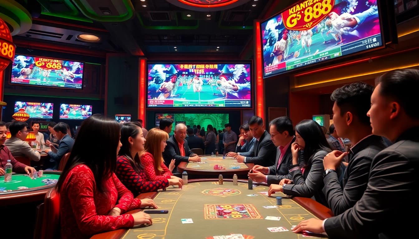 Experience the excitement of ĐÁ GÀ 88 with a live betting atmosphere at a luxurious casino.