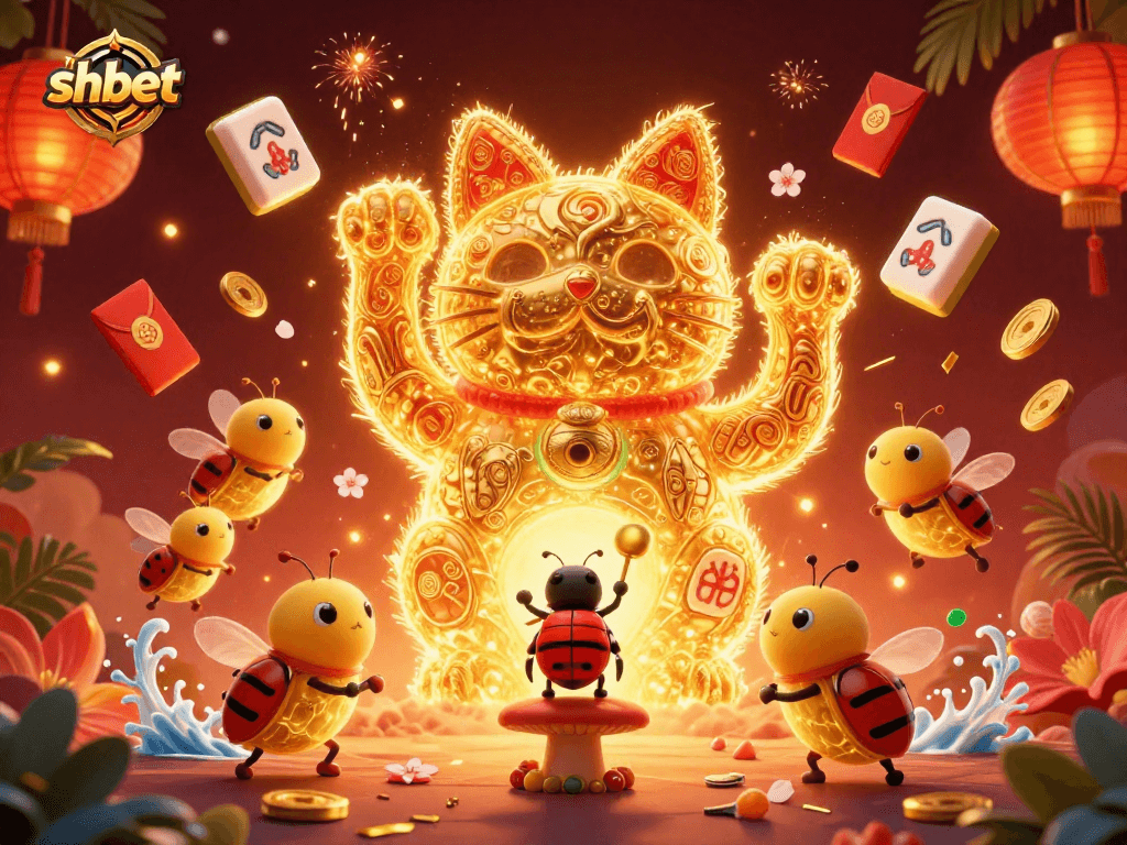 Engage your luck and win big with shbet's vibrant casino magic featuring a giant lucky cat!