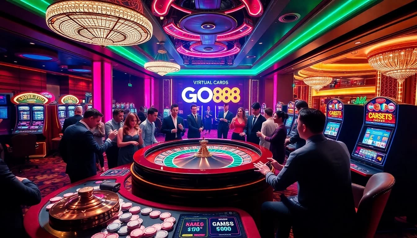 Engage in exciting gameplay with GO88 at an upscale casino featuring roulette and poker tables.