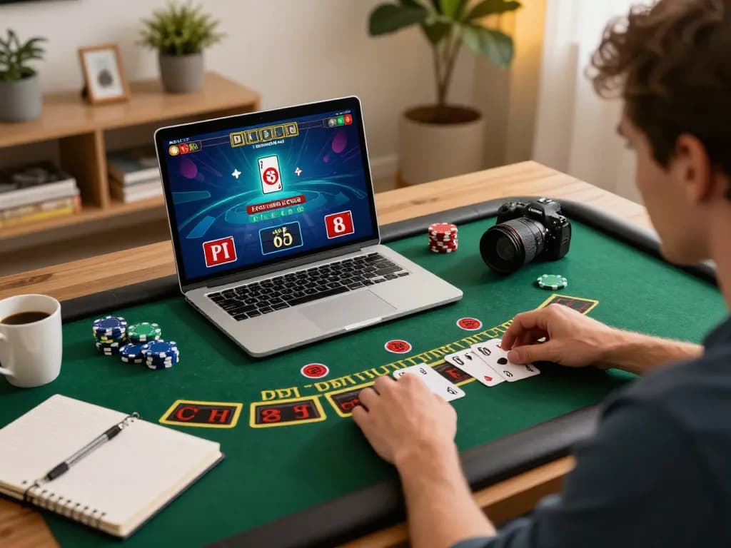 Player engaged in online blackjack at home with laptop showing interface from https://789win2.us.com/.