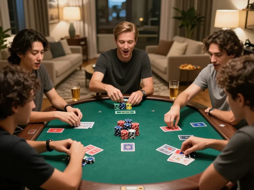 Players engaged in a friendly poker game at home while enjoying the s8 gaming experience