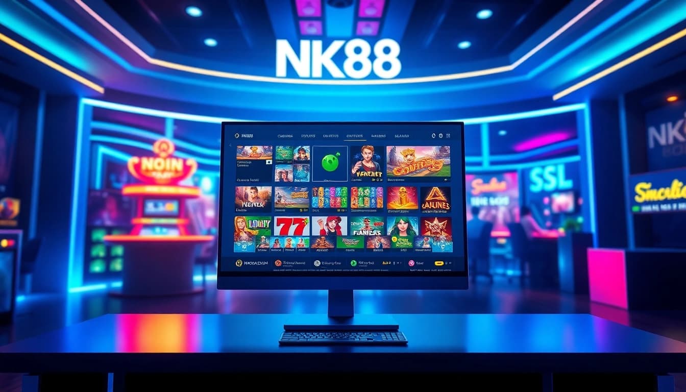 Navigating the dynamic NK88 platform, showcasing online gambling games and security features.