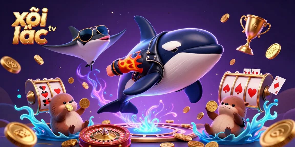 Experience the thrill of xôi lạc tv with an energetic underwater casino scene featuring vibrant characters and gaming elements.