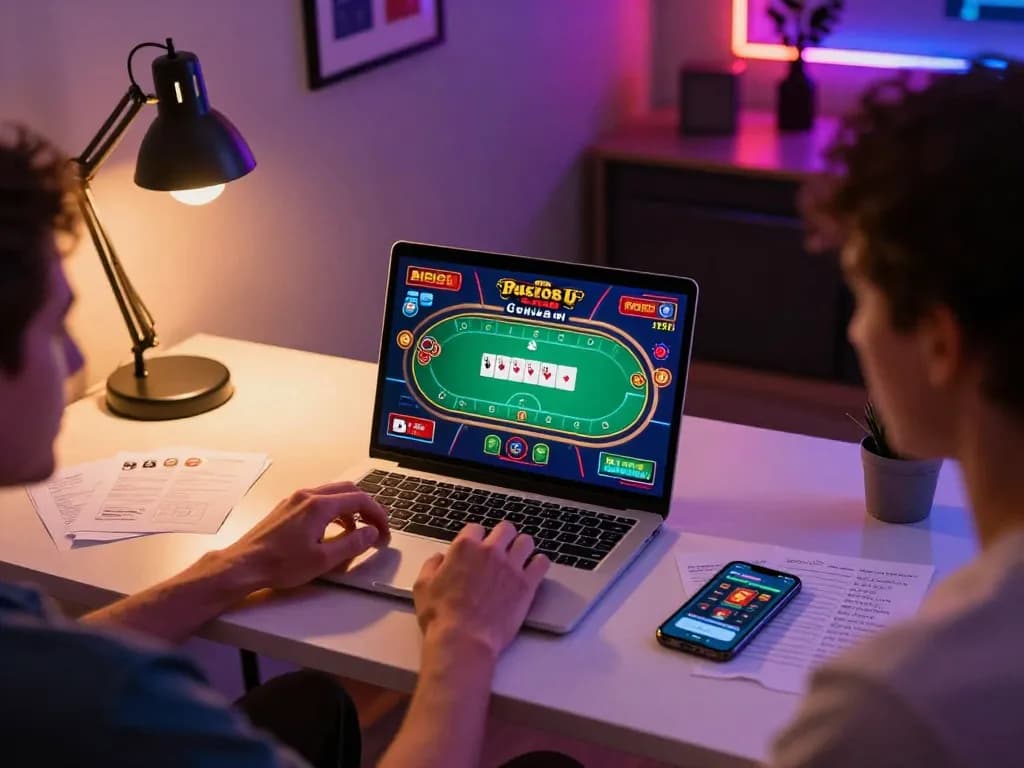 Experience FIVE88's immersive online poker gaming with a cozy setup and strategic notes.