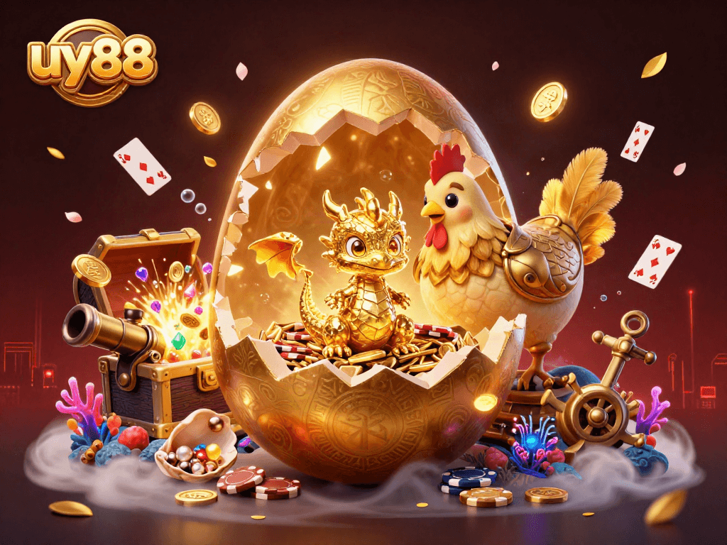 Win big with uy88 as the golden dragon emerges, surrounded by colorful casino elements.