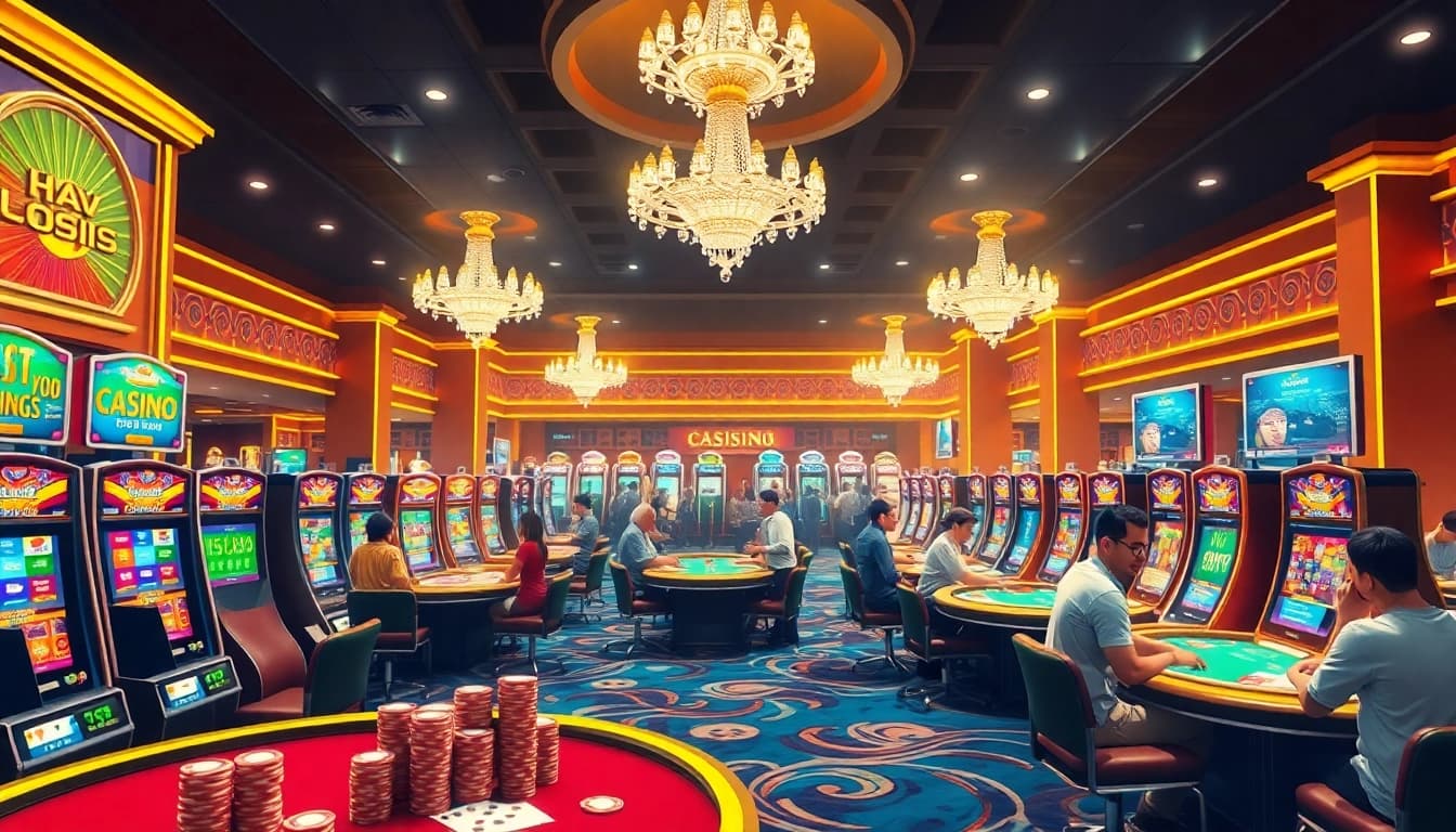 The vibrant gaming experience at เว็บ soibet with colorful slot machines and poker tables.