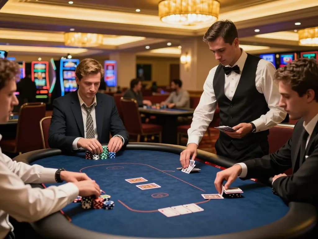 Players strategizing at the poker table in UU 88 casino, displaying vibrant chips and tense atmosphere.