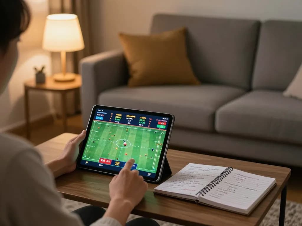 Engaging in kèo bóng đá betting on a tablet at home with well-planned strategies.