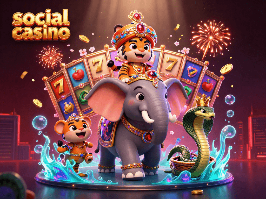 Experience excitement with social casino games featuring vibrant 3D elements and dynamic visuals.