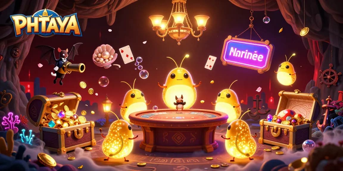 PHTAYA invites players to experience vibrant gaming with glowworms lighting a casino scene, showcasing immersive underwater treasures.
