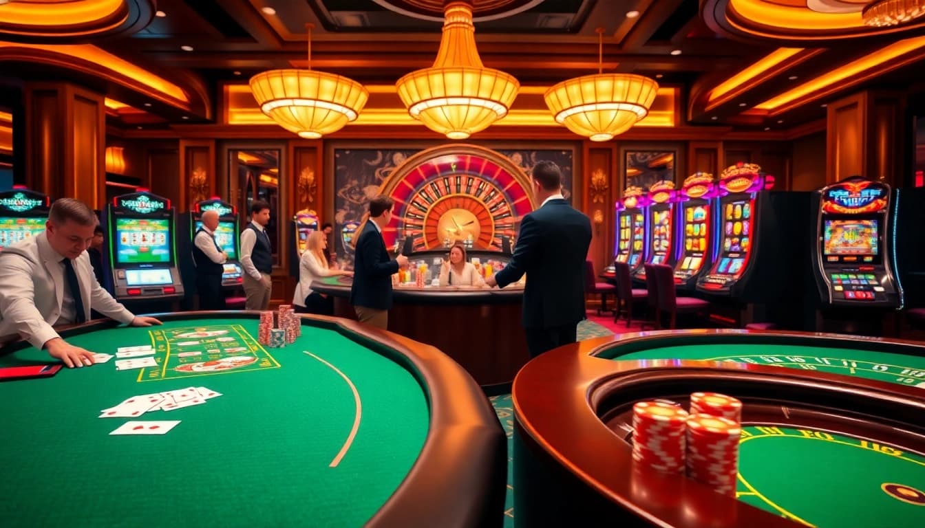 Experience the thrill of gameplay at MM88, featuring vibrant casino tables and slot machines.
