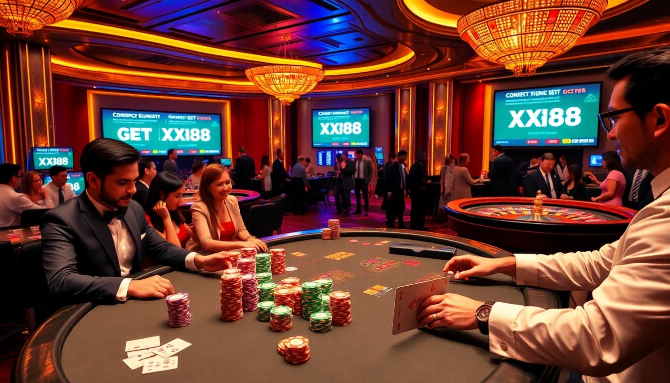 Engaging poker game scene at XX88 casino showcasing excitement and strategy.
