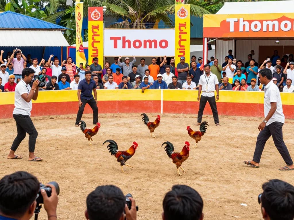 Engaged fans witnessing the dynamic đá gà thomo event, showcasing roosters in action and the vibrant atmosphere.