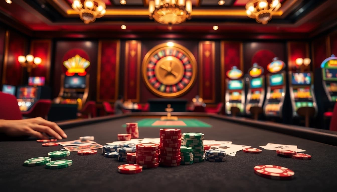 Experience the excitement at เว็บ soibet with vibrant poker chips and cards on a luxurious table.