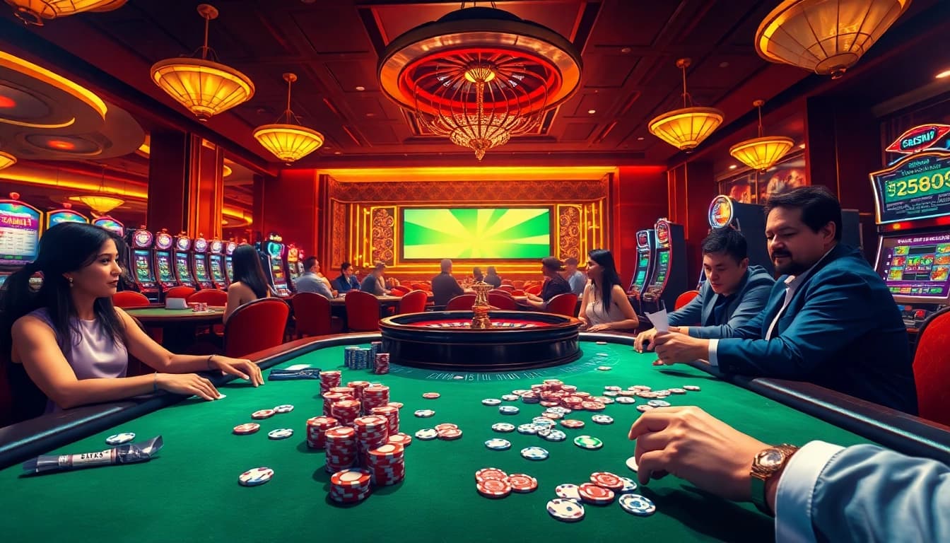 Experience the thrill of betting at https://bem88.com with vibrant casino tables and excited players.