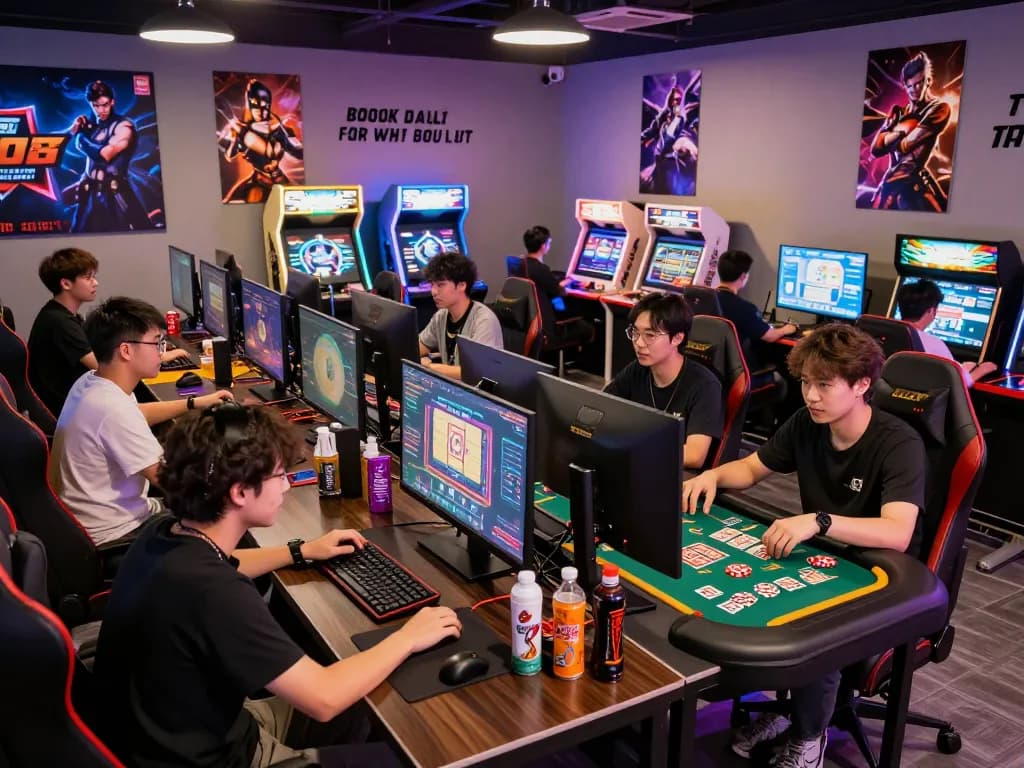 Gamers enjoying diverse games at Jun88 entertainment lounge, showcasing the thương hiệu jun88 atmosphere.