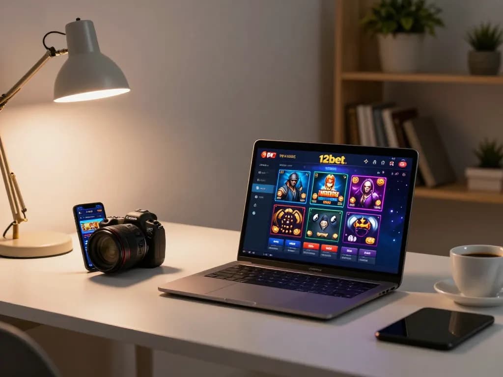 Người chơi tương tác với giao diện casino 12bet trên laptop trong một phiên chơi game trực tuyến thú vị.