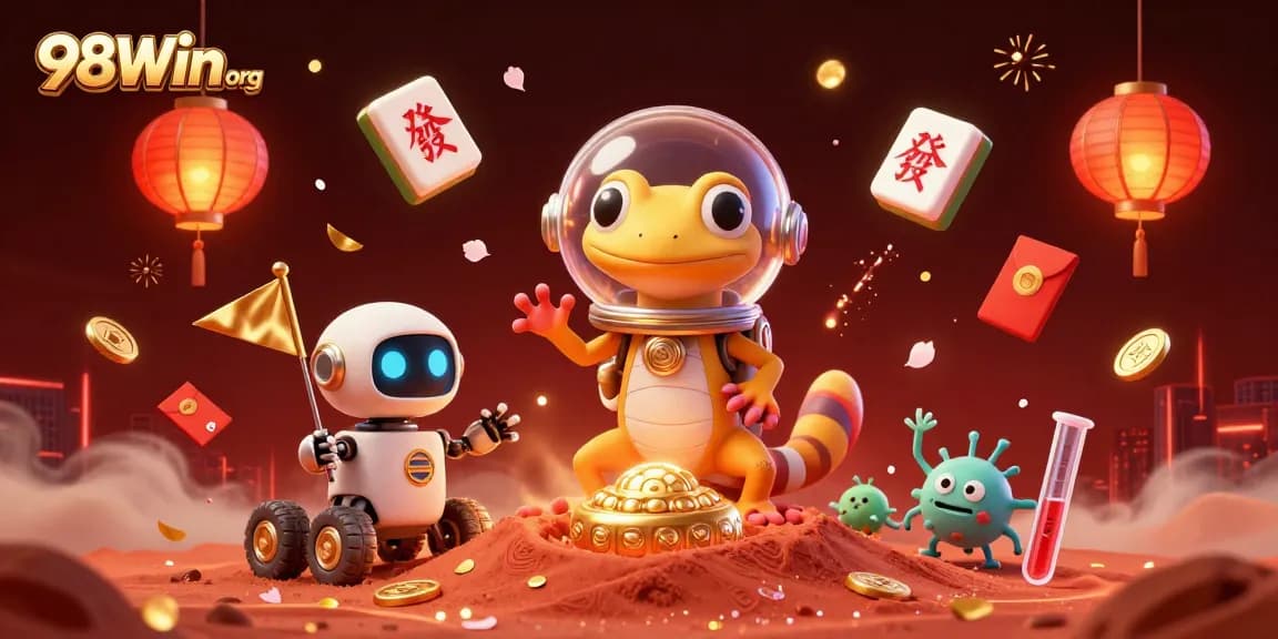 Engage with 98Win org as a Martian gecko discovers a golden casino in Mars sand.