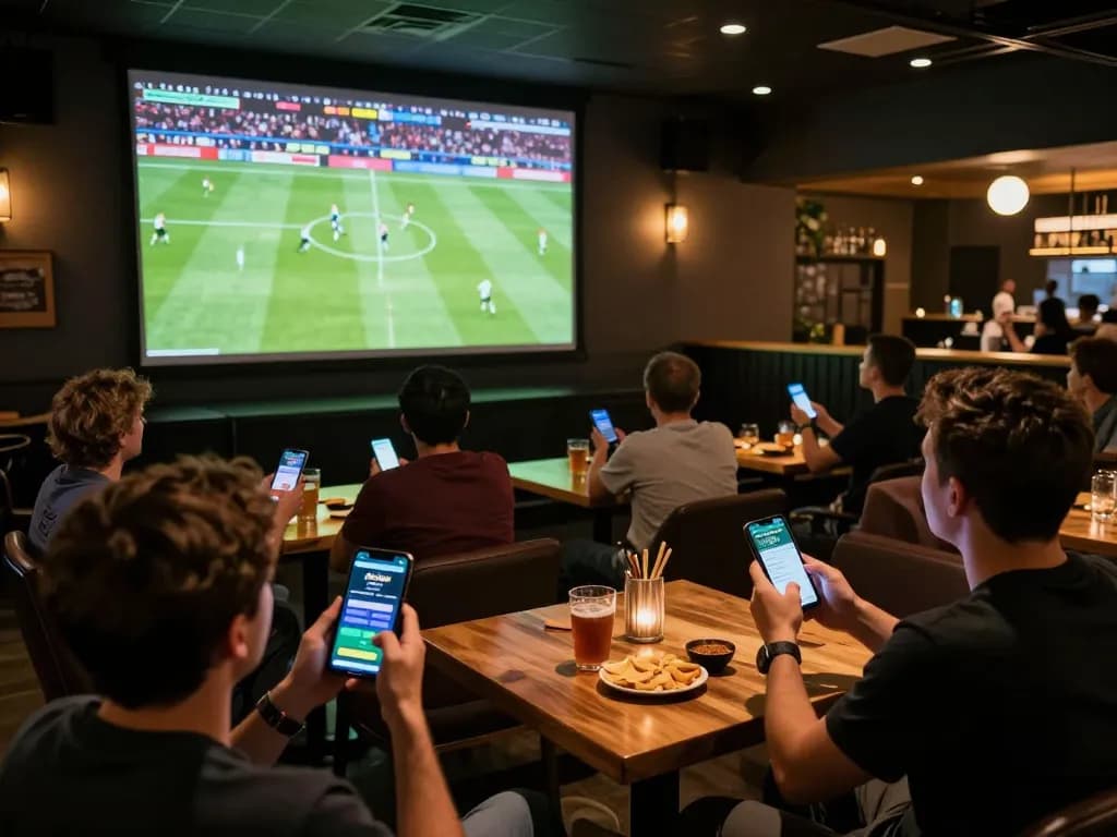 Socolive users actively engaging in live sports betting while enjoying a match in a bustling sports bar.