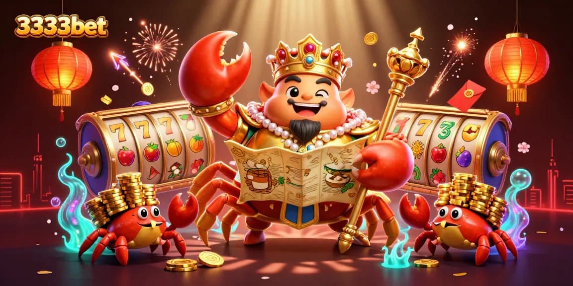 Play for huge bonuses at 3333bet online casino featuring a majestic golden crab and vibrant game elements.