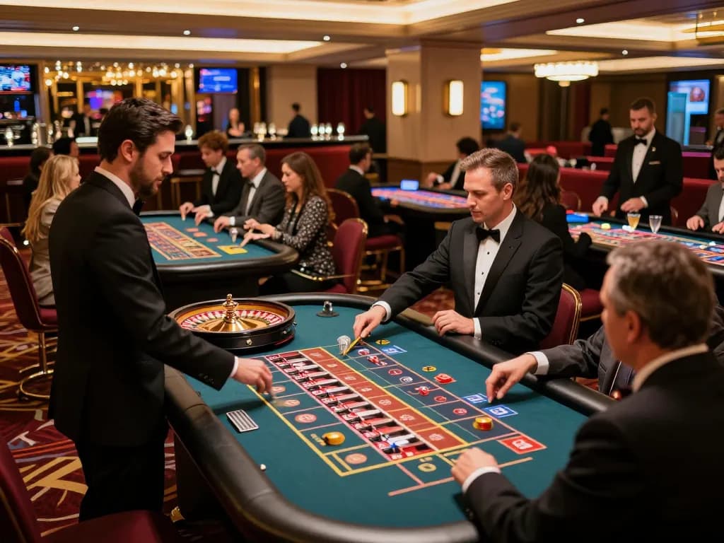 Experience thrilling gameplay at u888's elegant roulette tables on a vibrant casino floor.