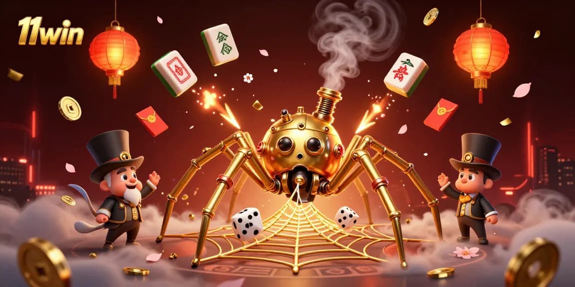 Win big with 11win's vibrant steampunk casino illustration featuring games of chance and excitement.