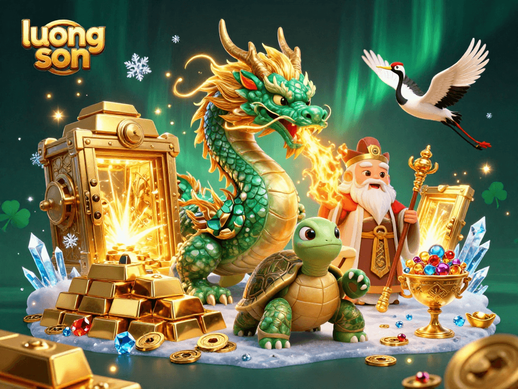 Experience the thrilling action of luong son with golden treasures and magical creatures in a dynamic casino scene.