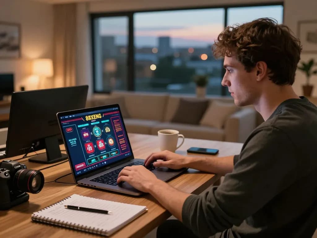 Player engaged in online casino gameplay at 88xeng, showcasing an interactive betting strategy at home.
