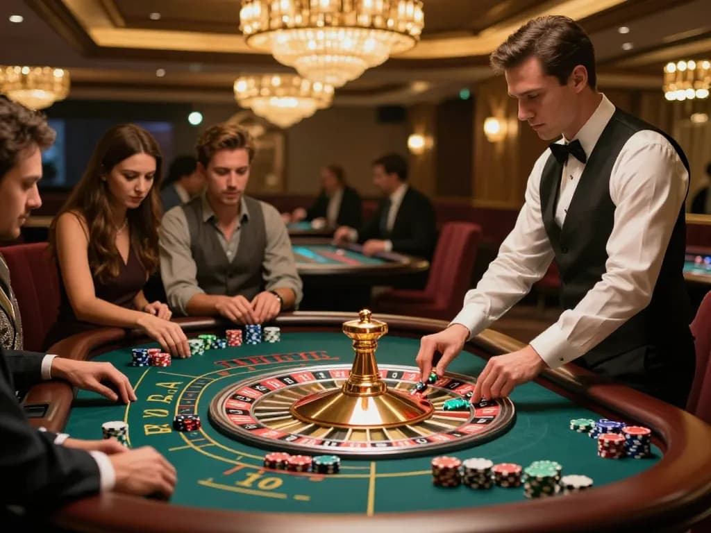 XX88 players engaged in thrilling roulette action at an upscale casino table.