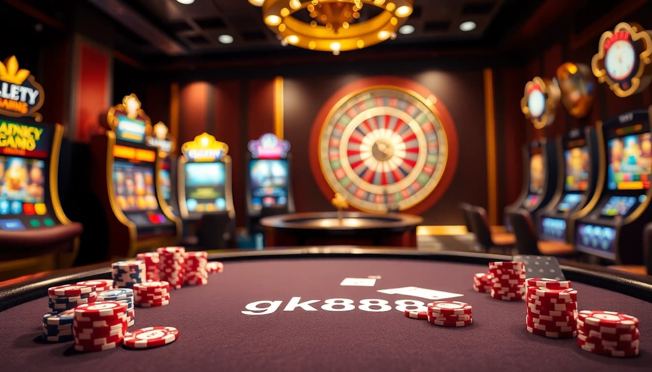Experience thrilling gameplay at GK888 with vibrant casino elements and luxurious ambiance.