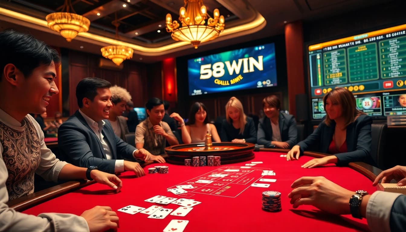 Experience thrilling action at https://58winvn.us.com/ with a luxury poker table and winning players.