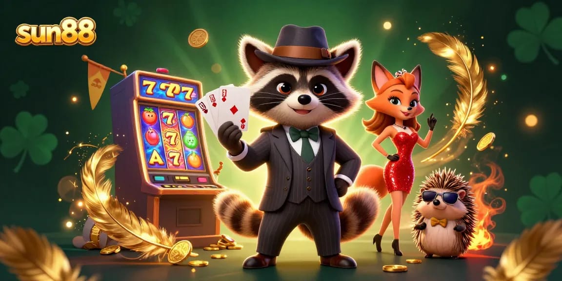 Experience the excitement of sun88 slots with an engaging 3D illustration of dynamic casino characters.