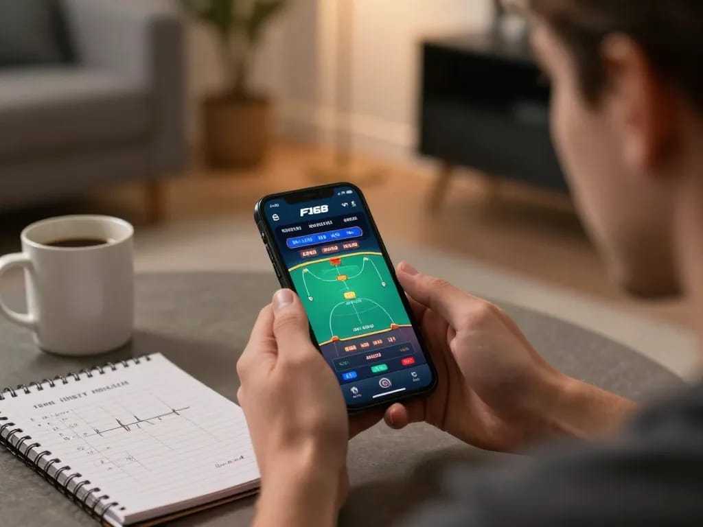 Player placing bets on F168 online casino using mobile app in comfortable home setting