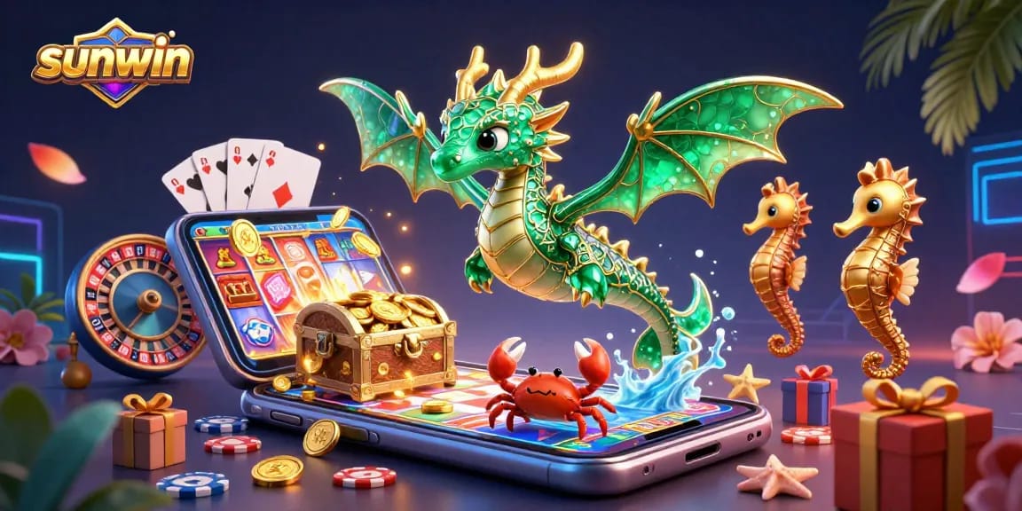 Spin the reels with Sunwin as a majestic sea dragon and colorful casino elements immerse players in excitement.