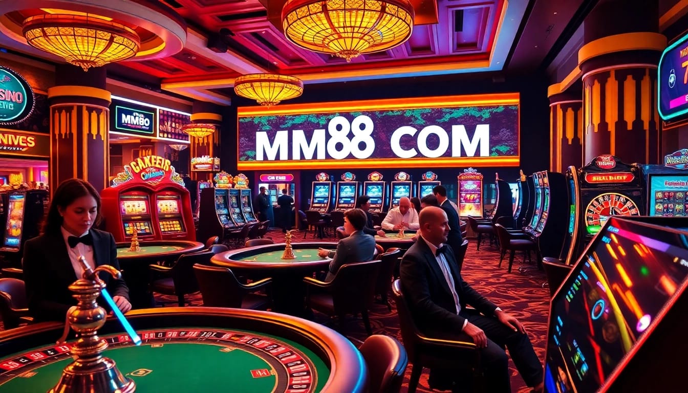 Experience the excitement at MM88 COM with players enjoying high-stakes games at a vibrant casino floor.
