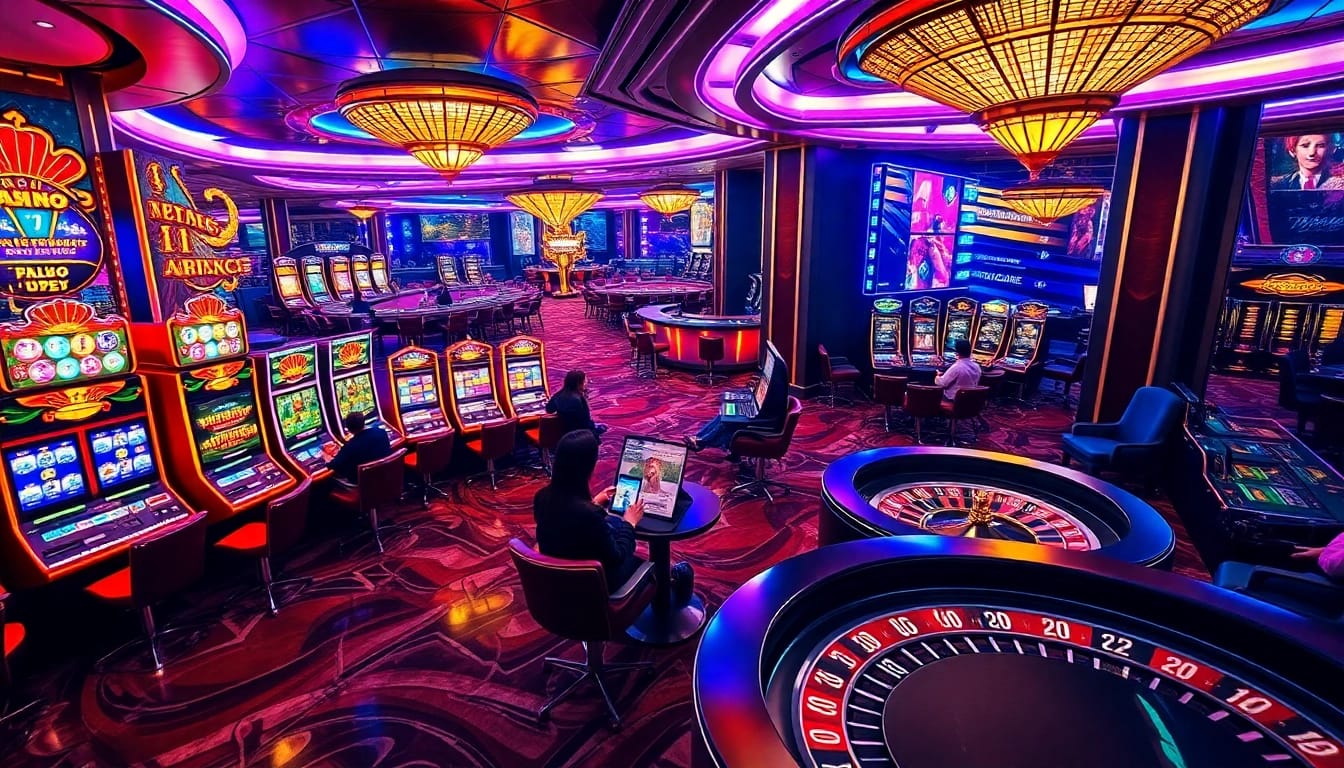 Experience the thrill of nk88 game at a luxury casino environment featuring vibrant games and enthusiastic players.