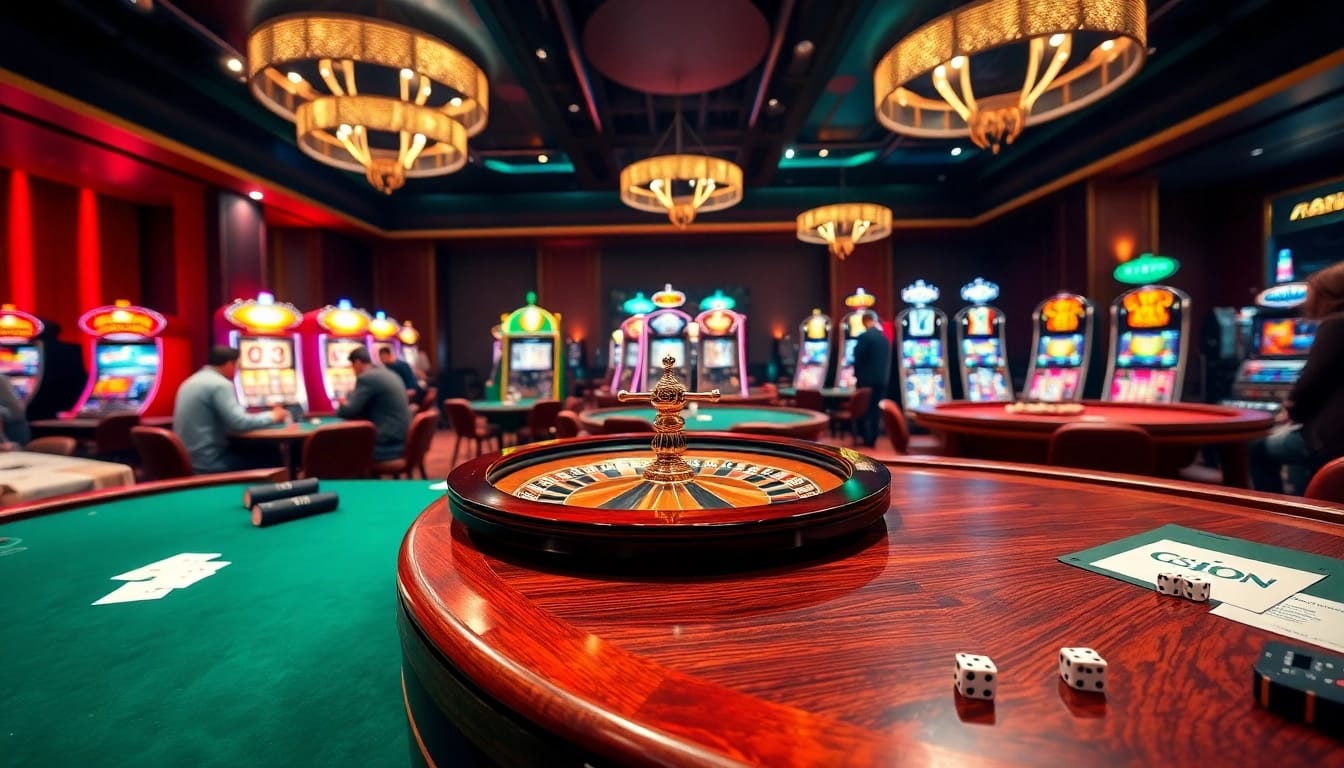 Exciting gameplay environment at Mmoo.com featuring poker tables and vibrant slot machines