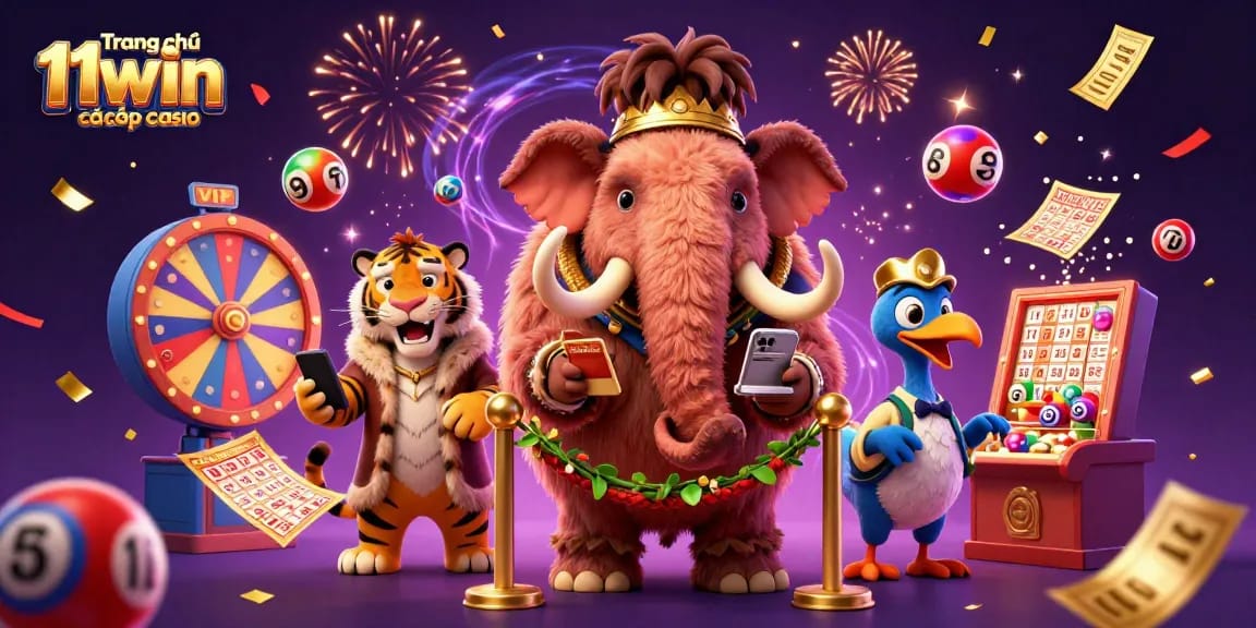 Engage with gaming at Trang chủ 11win cá cược casino featuring vibrant lottery balls and exciting casino characters.