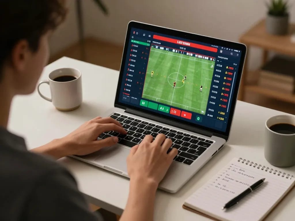Engaging in sports betting on soi kèo hôm nay with live odds displayed on a laptop