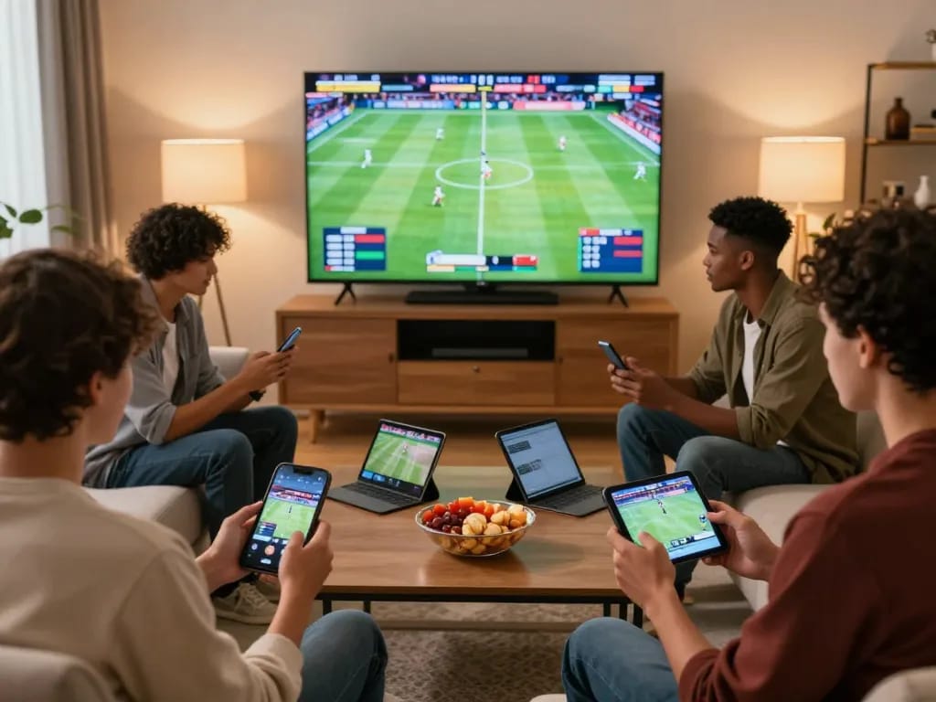 FC88 players engaging in exciting sports betting at home using smartphones.