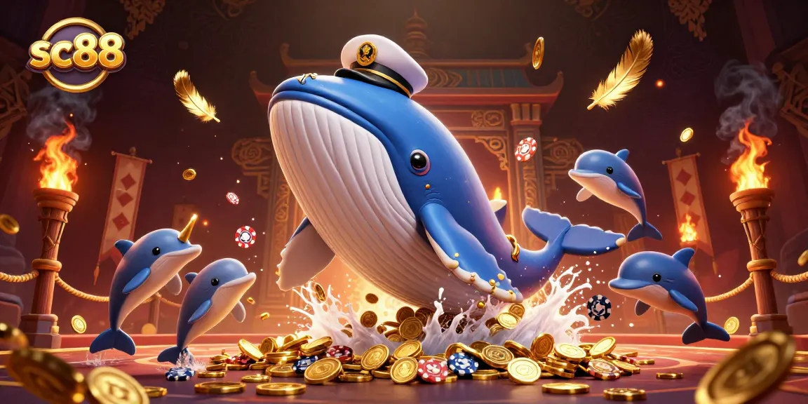 Experience the thrill of sc88 as a cartoon whale and friends engage in a vibrant casino scene.