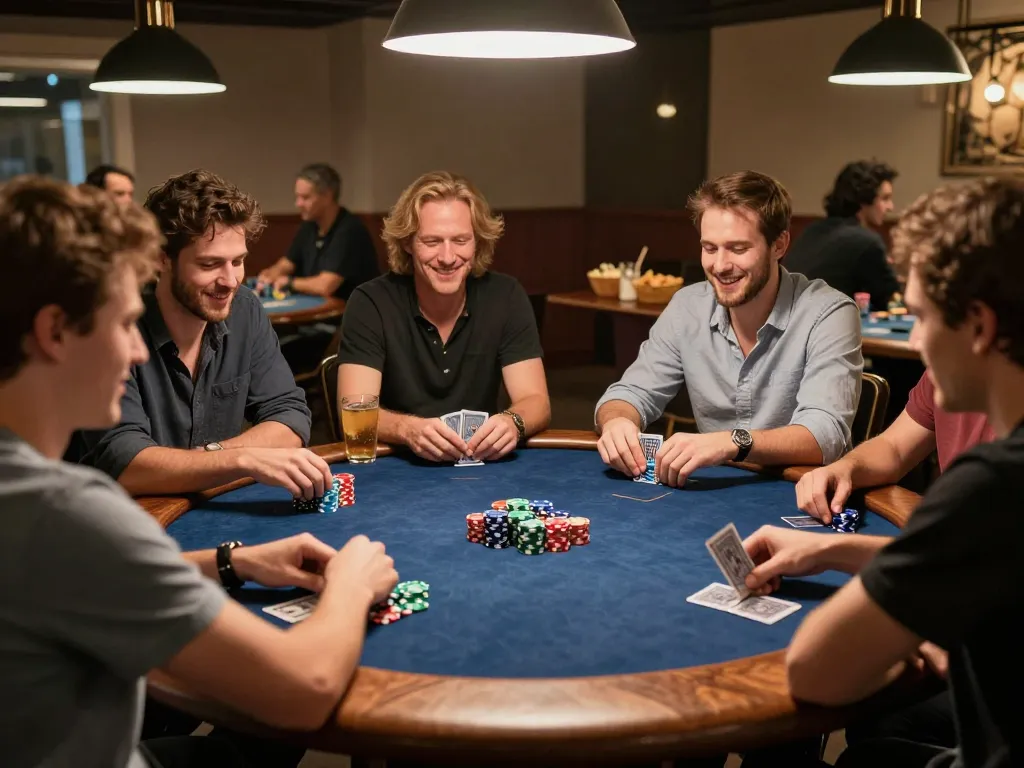 Poker night with friends at home, enjoying a strategic game for vipwin777.